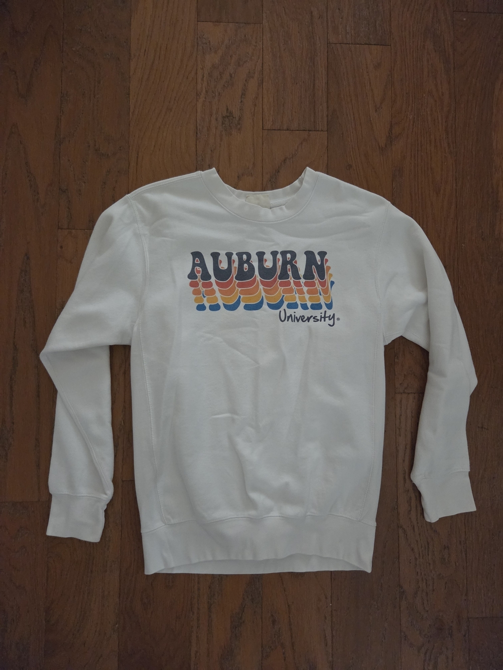 White Crewneck Sweatshirt with Multicolor 'Auburn' Graphic